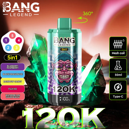 Bang Legend 120000 120K Puffs 5 in 1 Flavors Newest Original Rechargeable LCD Display Disposable Vape