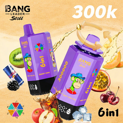 Bang Leader 300K 300000 Puffs 6 in 1 Flavors & 6 oil tanks Rechargeable LCD Display Disposable Vape EU Warehouse