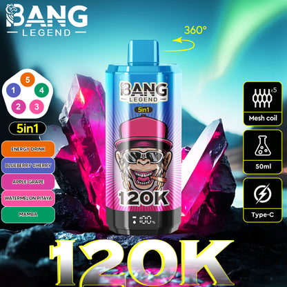 Bang Legend 120000 120K Puffs 5 in 1 Flavors Newest Original Rechargeable LCD Display Disposable Vape