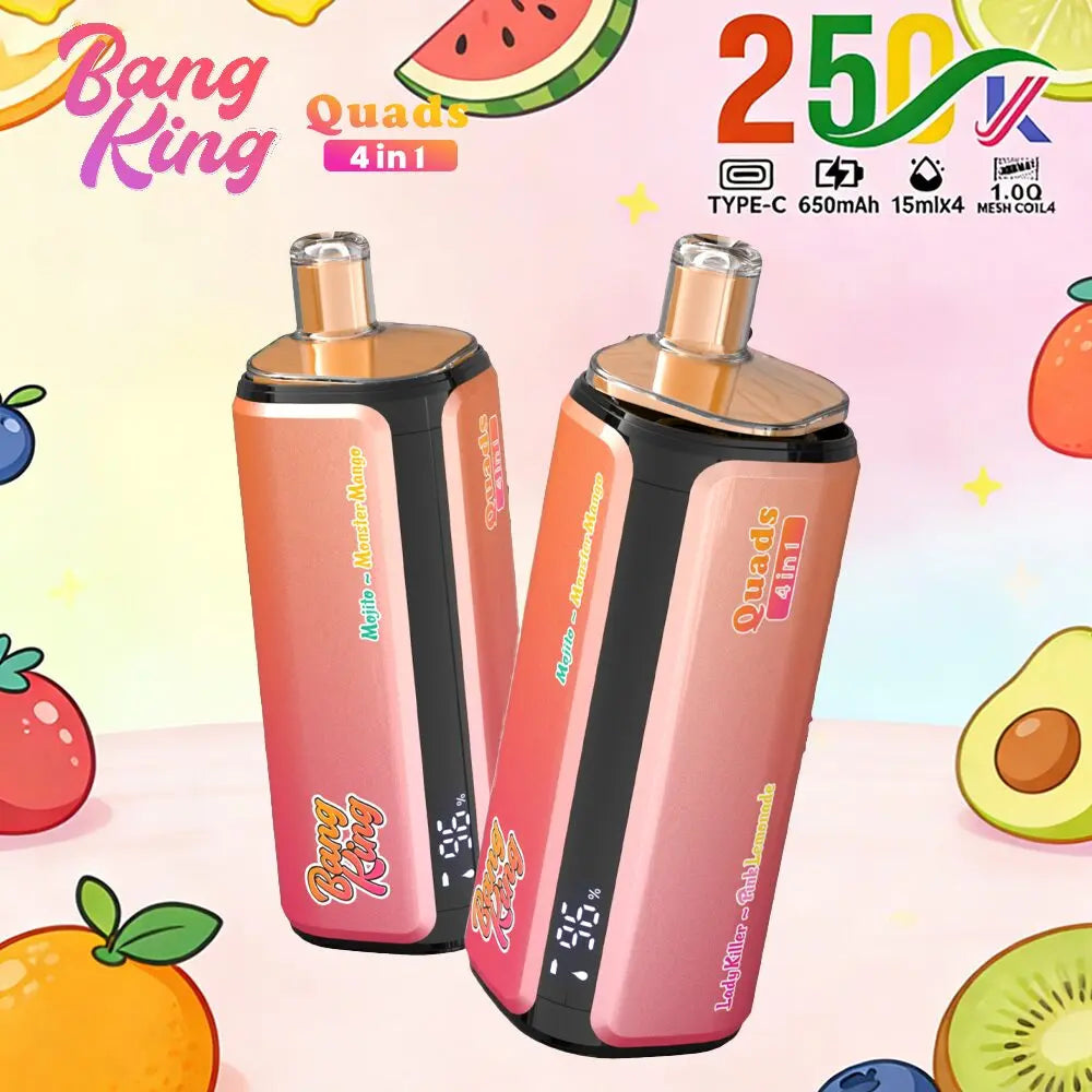Bang King 250000 250K Puffs 4 In 1 Flavors Original Rechargeable LED Display Disposable Vape