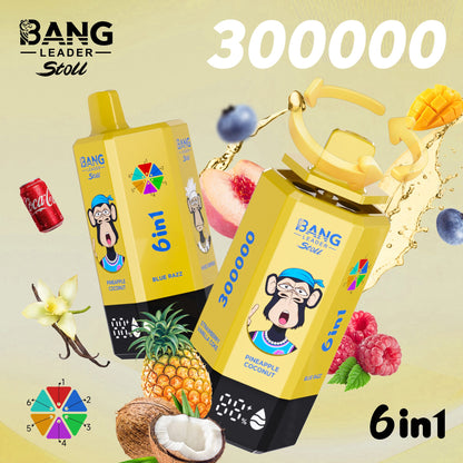 Bang Leader 300K 300000 Puffs 6-in-1 Flavors Rechargeable LED Display Disposable Vape