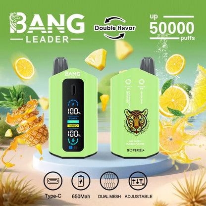 Bang Leader 50000 50K Puffs 2% 3% 5% Nicotine Double Taste LCD Display Disposable Vape