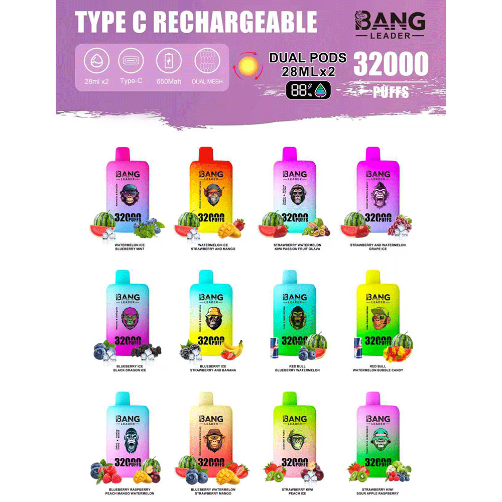 Bang Leader 32000 32k Puffs 0% 2% 3% 5% Nicotine  Double Taste Disposable Vape