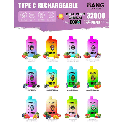 Bang Leader 32000 32k Puffs 0% 2% 3% 5% Nicotine  Double Taste Disposable Vape