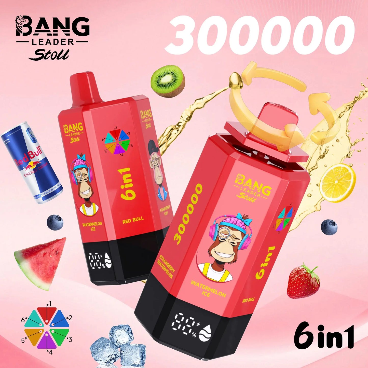 Bang Leader 300K 300000 Puffs 6-in-1 Flavors Rechargeable LED Display Disposable Vape