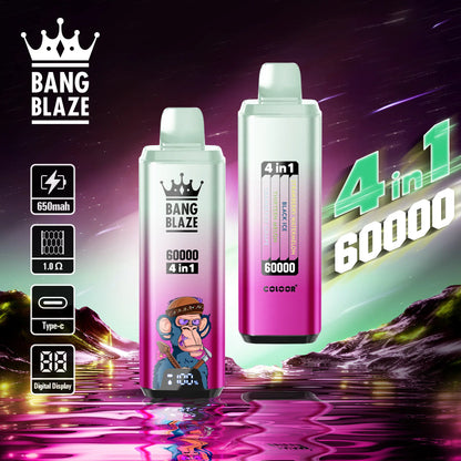 Bang Blaze 60000 60k Puffs 4 in 1 Flavors Newest Original Rechargeable LCD Display Disposable Vape