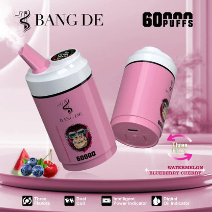 Bang DE 60000 60k Puffs 3 in 1 Flavors Newest Original Rechargeable LCD Display Disposable Vape