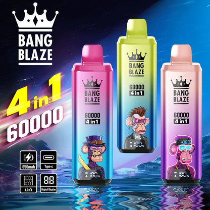 Bang Blaze 60000 60k Puffs 4 in 1 Flavors Newest Original Rechargeable LCD Display Disposable Vape