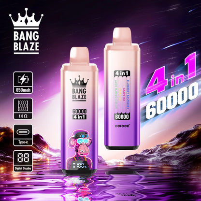 Bang Blaze 60000 60k Puffs 4 in 1 Flavors Newest Original Rechargeable LCD Display Disposable Vape