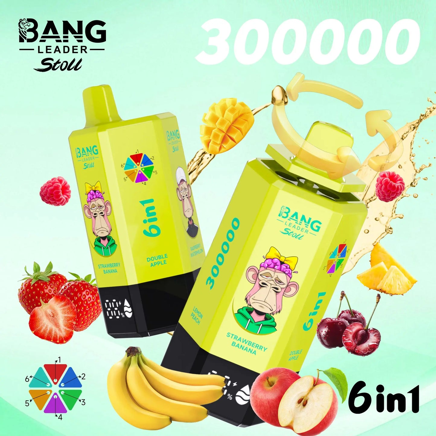 Bang Leader 300K 300000 Puffs 6-in-1 Flavors Rechargeable LED Display Disposable Vape