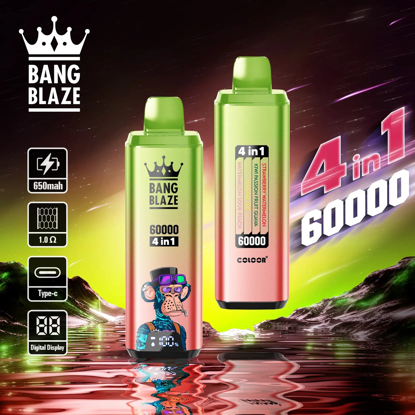 Bang Blaze 60000 60k Puffs 4 in 1 Flavors Newest Original Rechargeable LCD Display Disposable Vape