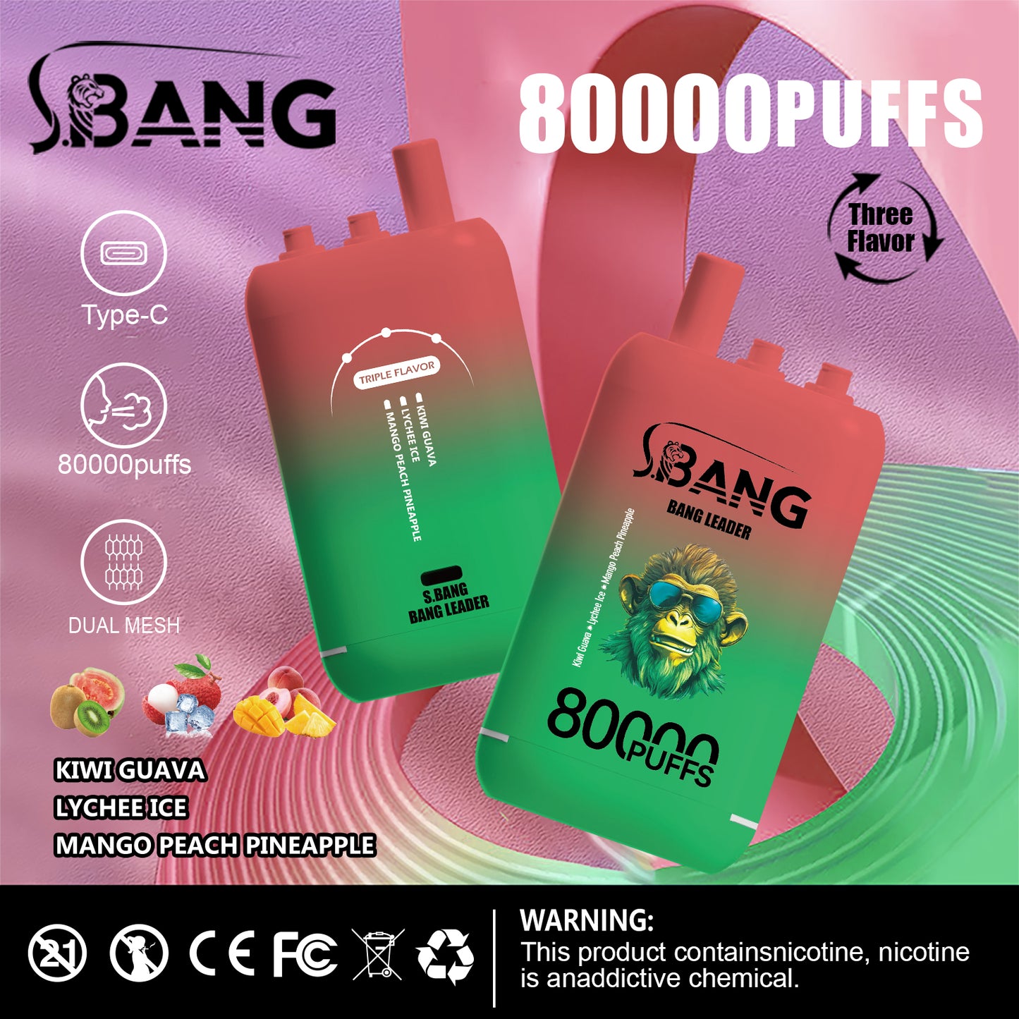 Bang Leader 80000 80K Puffs 3 in 1 Flavors Newest Original Rechargeable Disposable Vape