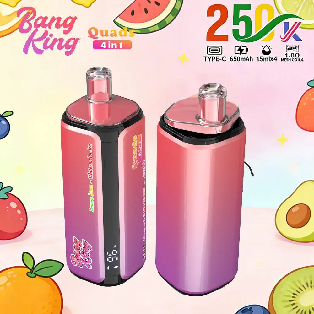 Bang King 250000 250K Puffs 4 In 1 Flavors Original Rechargeable LED Display Disposable Vape