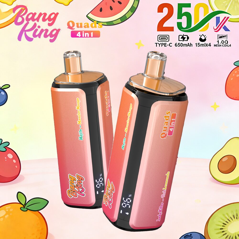 Bang King 250000 250K Puffs 4 In 1 Flavors Original Rechargeable LED Display Disposable Vape