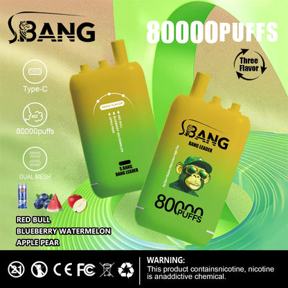 Bang Leader 80000 80K Puffs 3 in 1 Flavors Newest Original Rechargeable Disposable Vape