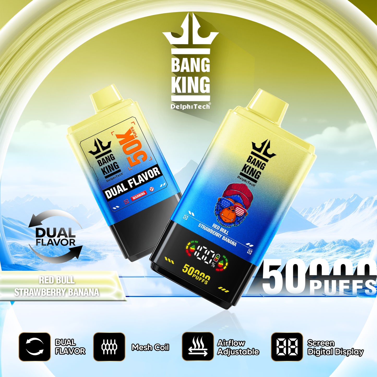 Bang King 50000 50k Puffs 2% 3% 5% Nicotine Double Taste LCD Display Disposable Vape